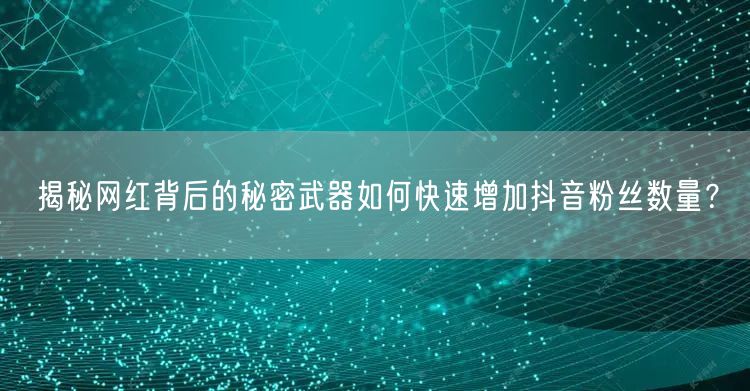 揭秘网红背后的秘密武器如何快速增加抖音粉丝数量？