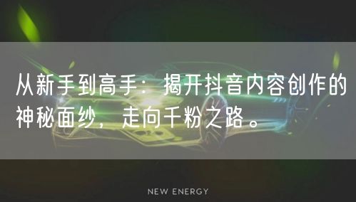 从新手到高手：揭开抖音内容创作的神秘面纱，走向千粉之路。